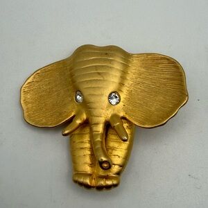 Vintage Norma Jean Gold Tone Elephant Rhinestone Eyes Pendant Necklace Scarves